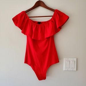 J. Crew Red Offshoulder Bodysuit